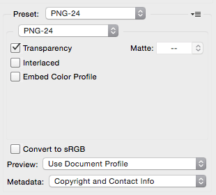 Transparent .PNG file saving presets