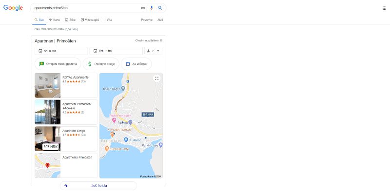Google My Business prikaz rezultata u tražilici